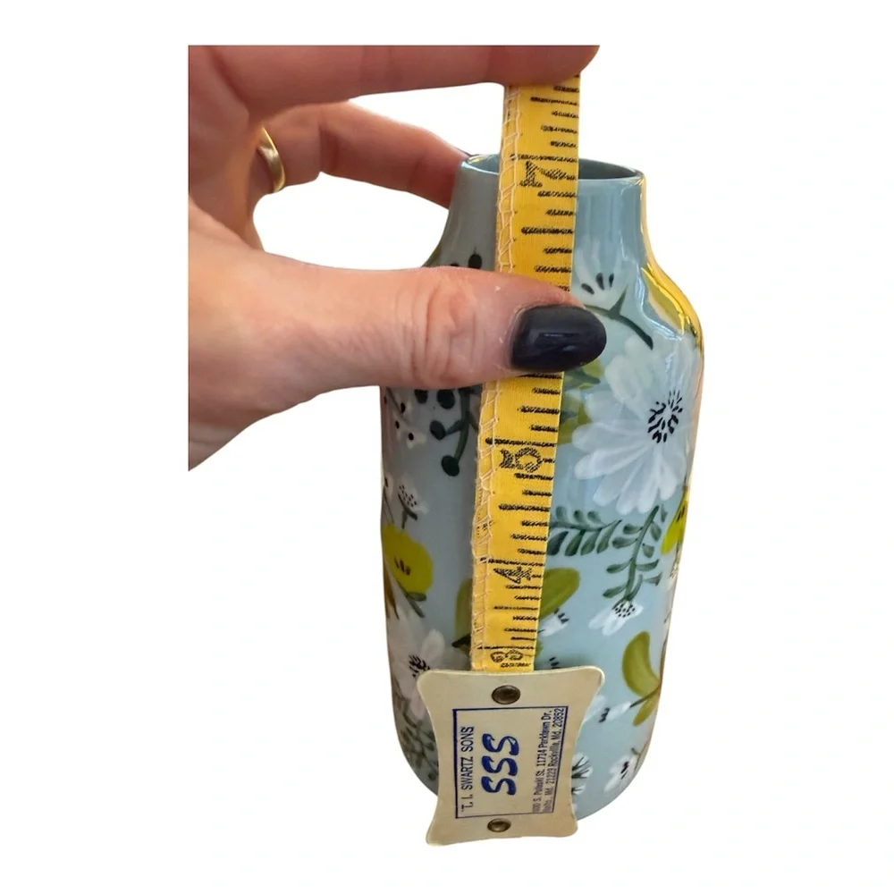 Paper Source Floral Ceramic Accent Vase in Light Blue and Green